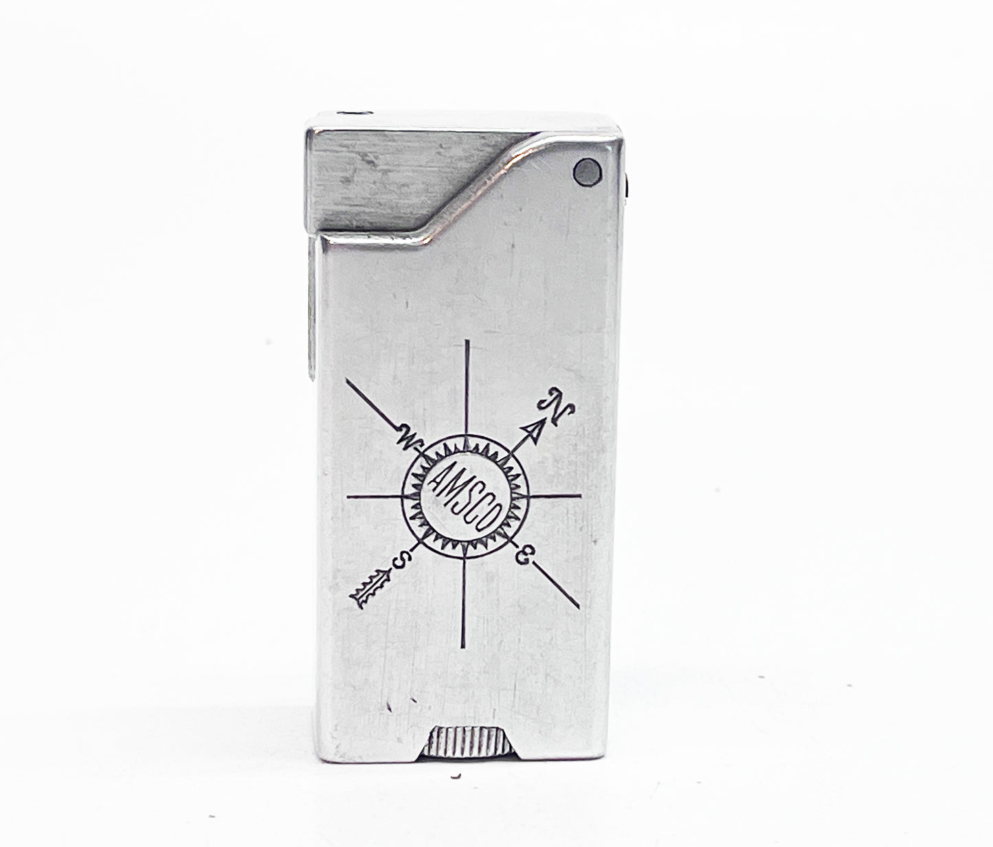 1940s Aero Lite Amsco Advertising Aluminum Block Lighter with Compass Engraving