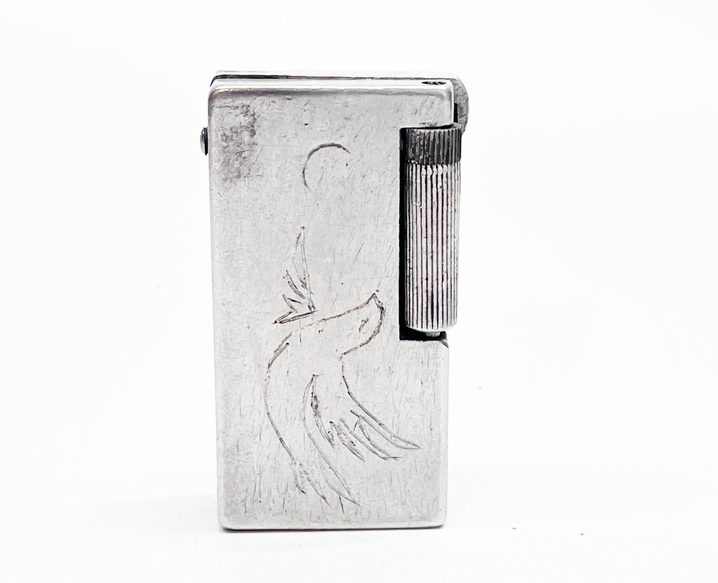 1940s Carved Aluminum Block Lighter with Dove and Clover