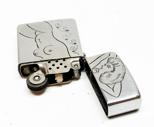 1960s Cupid Brand Pinup Engraved Mini Lighter