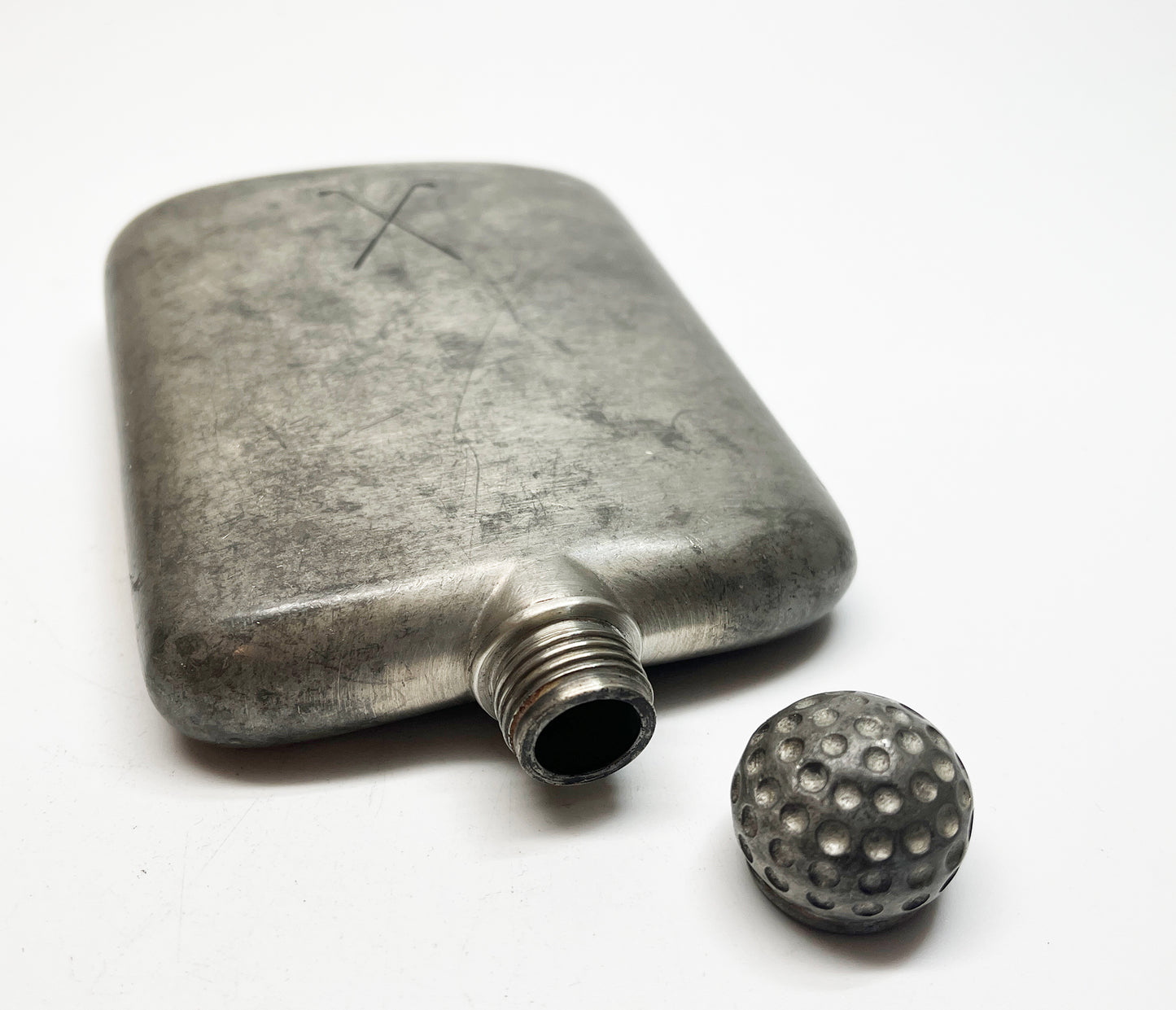 1950s Golfing Themed Pewter Flask