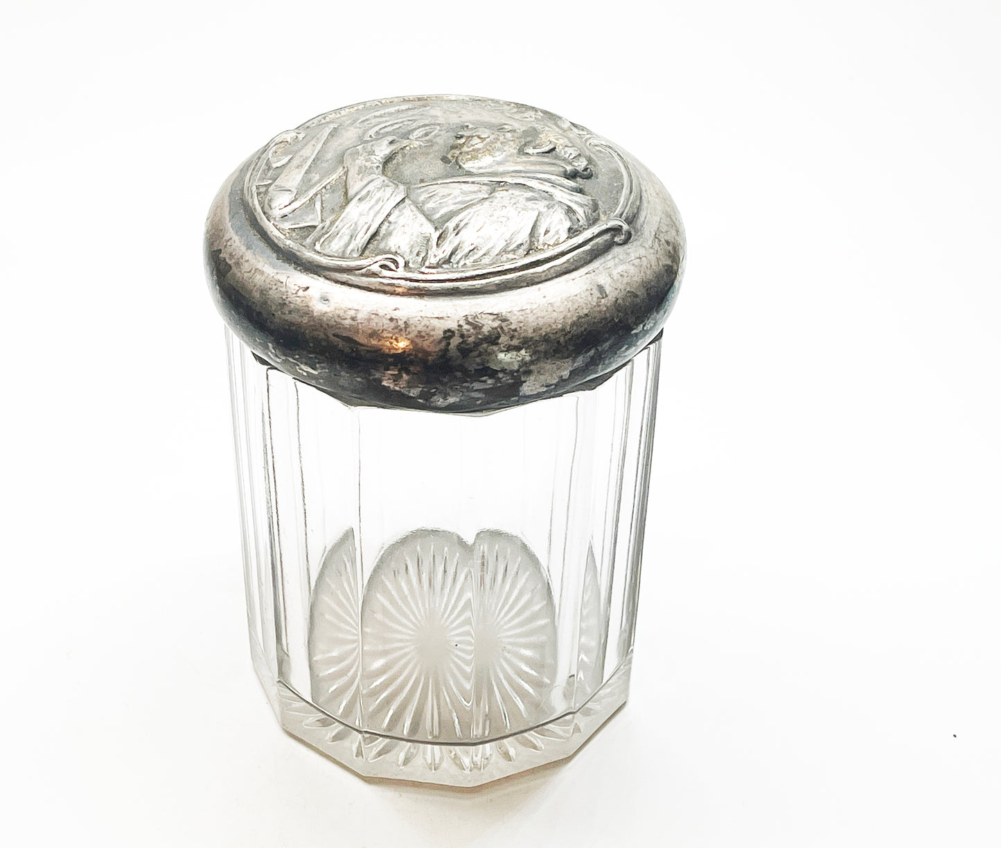 Early 1900s Glass and Silver Plate Tobacco Humidor