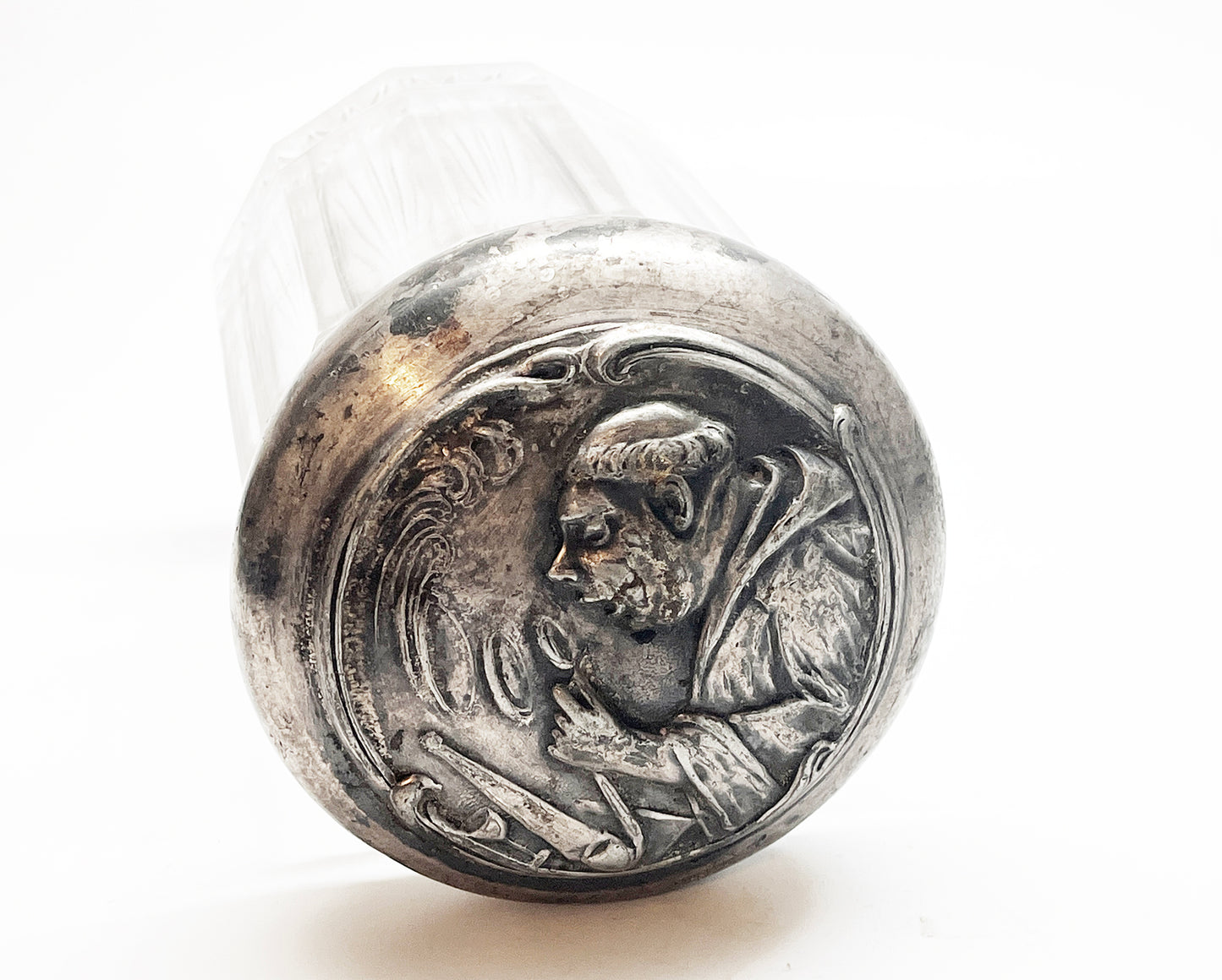 Early 1900s Glass and Silver Plate Tobacco Humidor