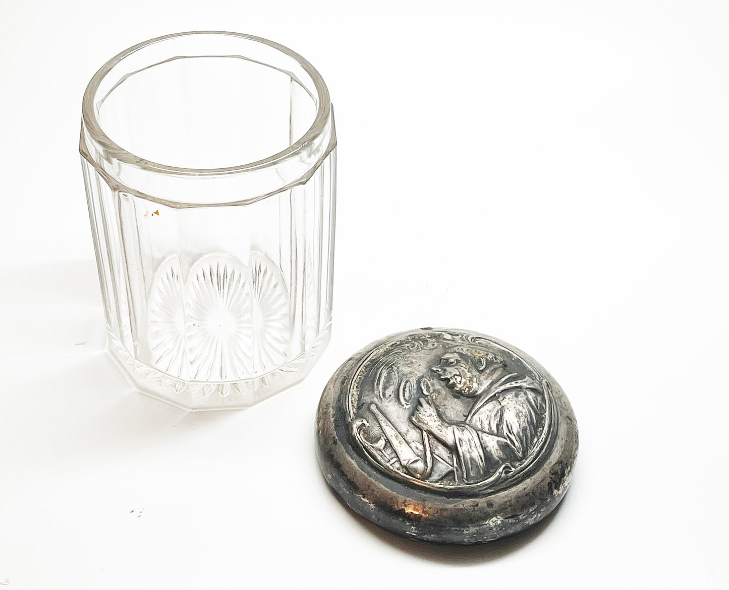Early 1900s Glass and Silver Plate Tobacco Humidor