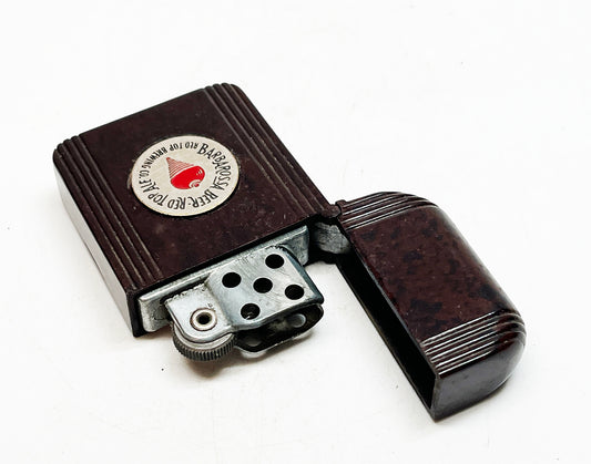 1940s Bakelite Hurricane Bakelite Windproof Red Top Brewing Advertising Lighter