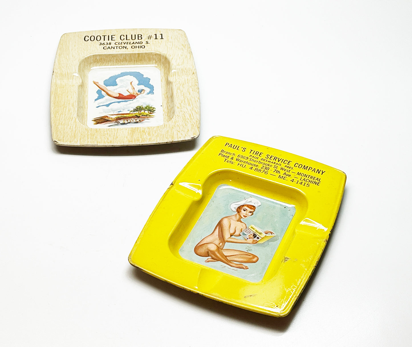 1950s Pinup Girl Advertising Ashtray Pair