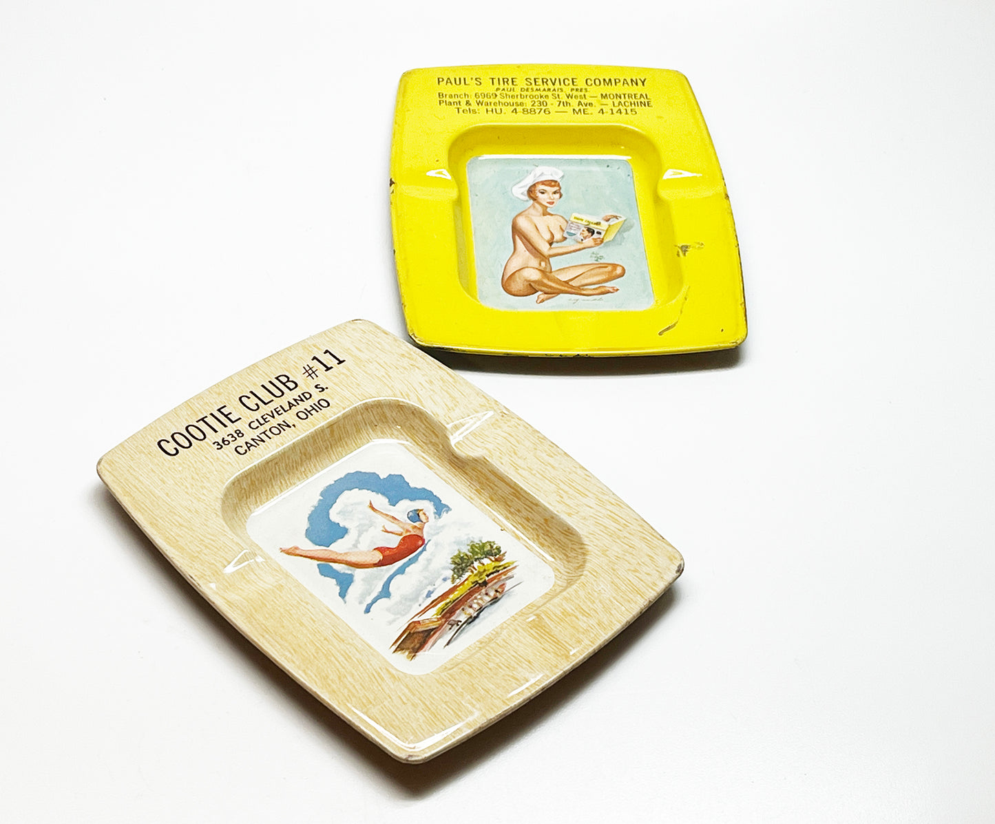 1950s Pinup Girl Advertising Ashtray Pair