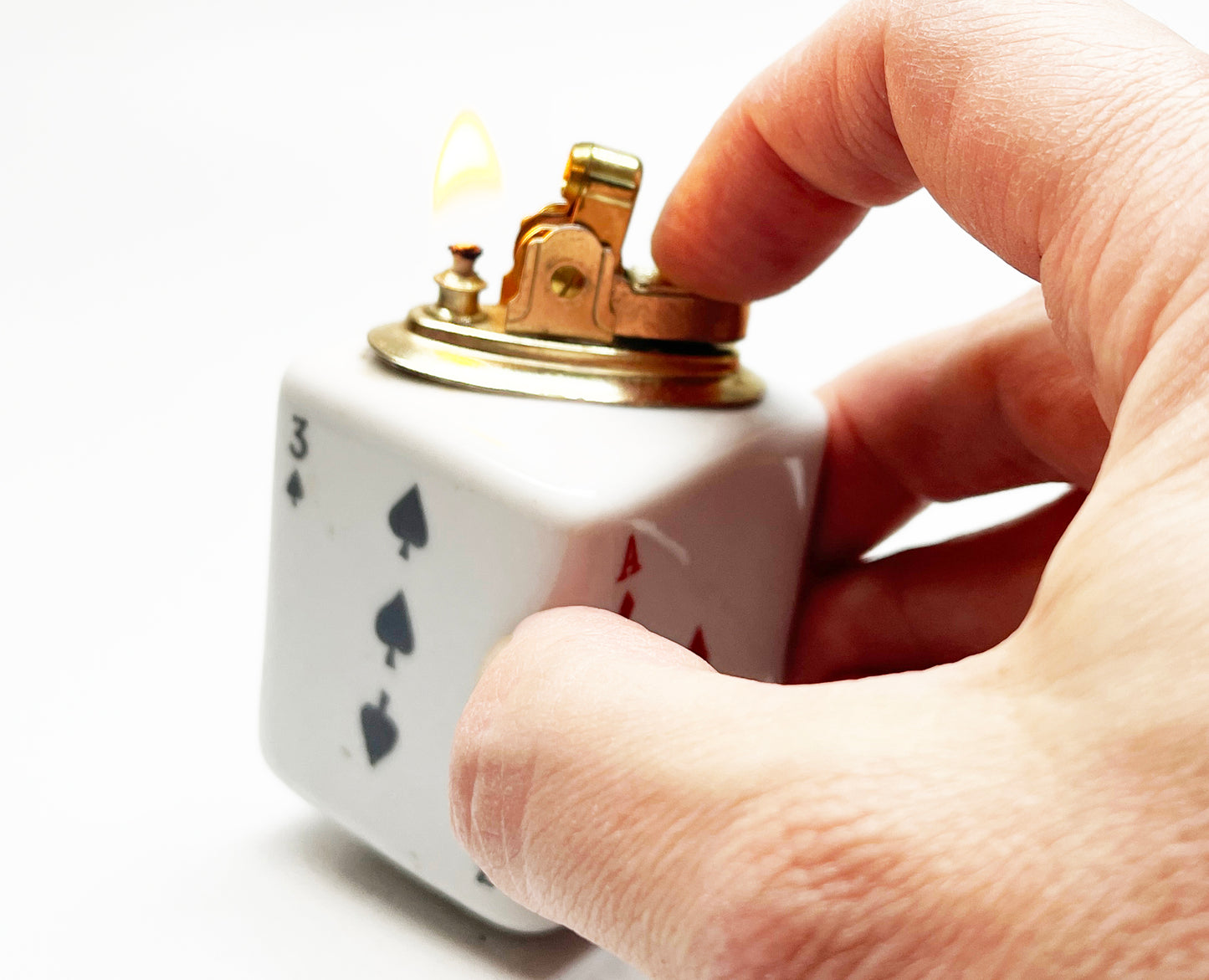 1960s Ceramic Playing Cards Themed Table Lighter