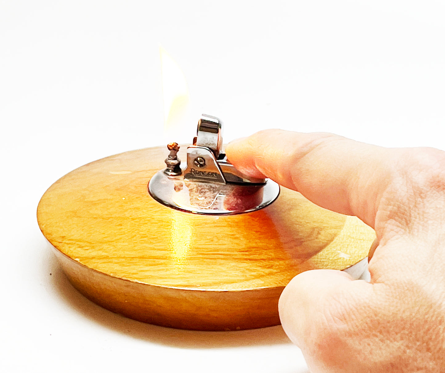 1950s Ronson Cadet Mid Century Wood Table Lighter