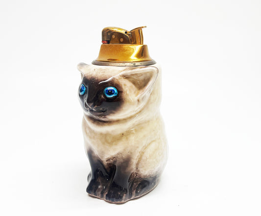 1950s Evans Ceramic Siamese Cat Figural Table Lighter