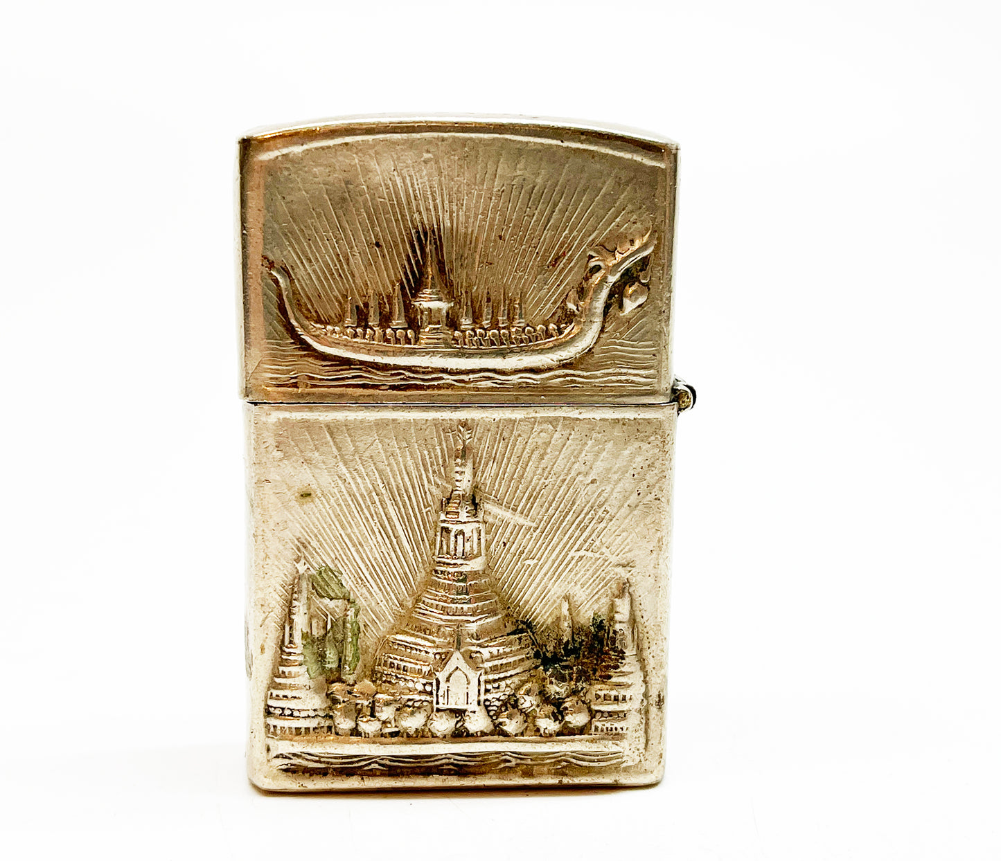 Vintage 1950s Siam / Thailand Silver Toned Flip Top Lighter