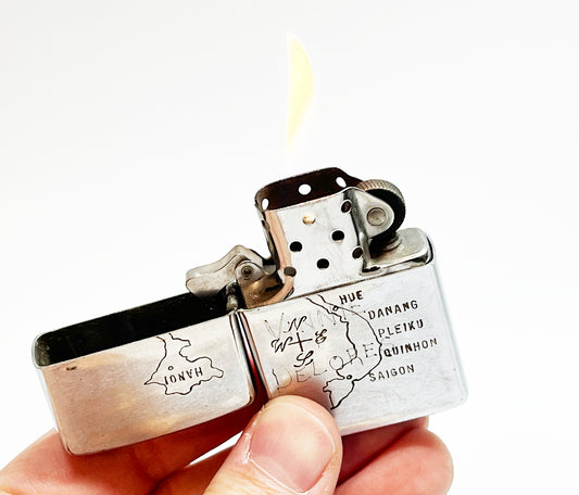 1968 Vietnam Zippo Lighter with Etchings and Red Felt Insert