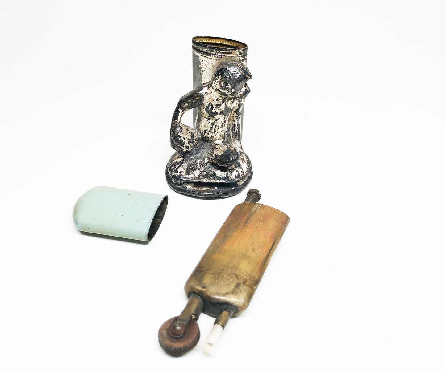 Vintage Monkey Lighter - Working 1920s Meb Figural Art Nouveau Antique Enameled Sleeve Table Lighter Made in Germany