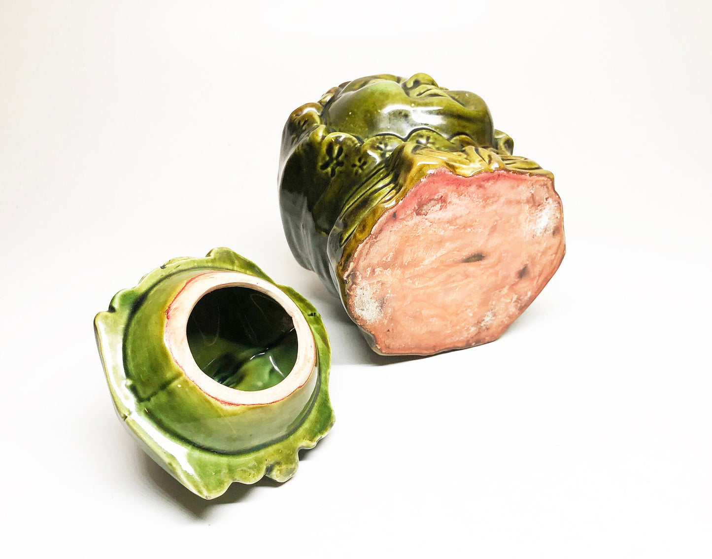 Early 1900s Two-Faced Crying Baby Green Tobacco Humidor