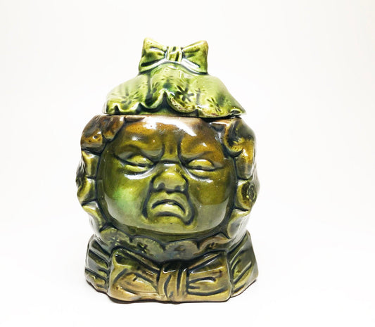 Early 1900s Two-Faced Crying Baby Green Tobacco Humidor