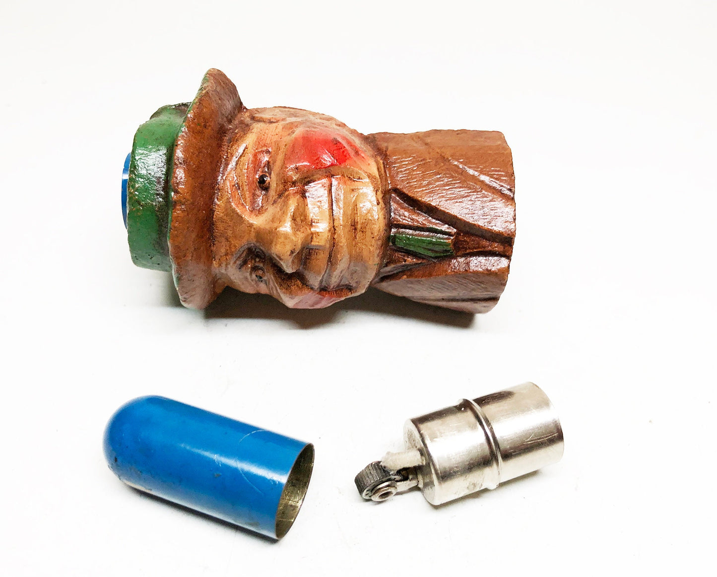 WORKING FIGURAL LIGHTER - 1920s Old Man Wooden Figural Lighter Made in the Usa