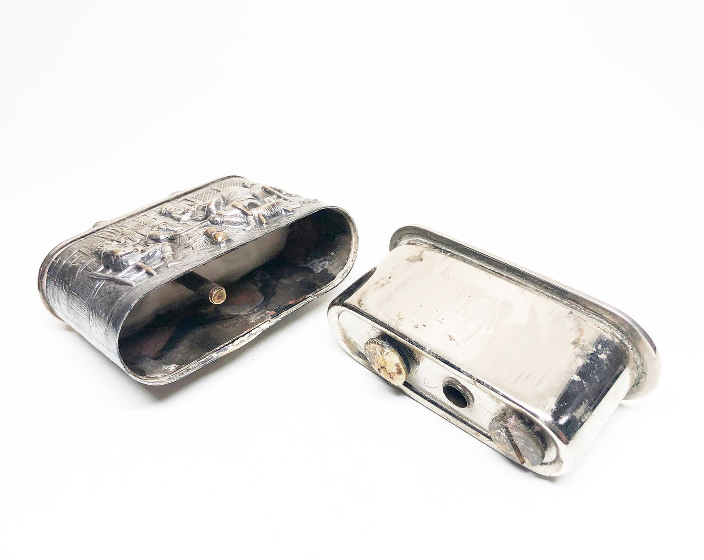 KW Karl Weiden 1930s Large Silver Embossed Bar Scene Lighter