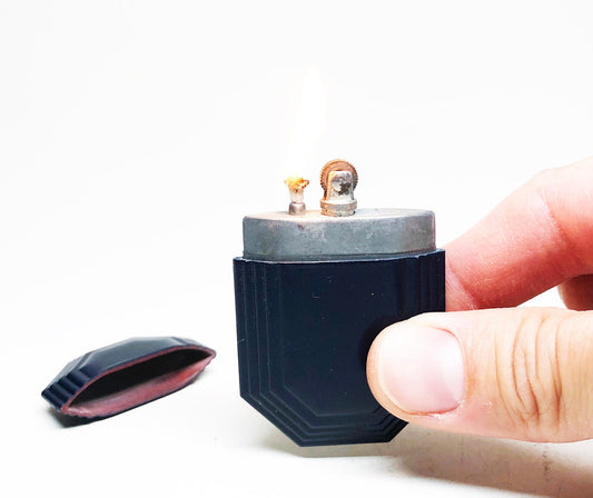 Working Eagle Blue Octagonal Lighter - Vintage 1930's Trench Style Blue Steel Sleeve Lighter in Original Box - Made in USA