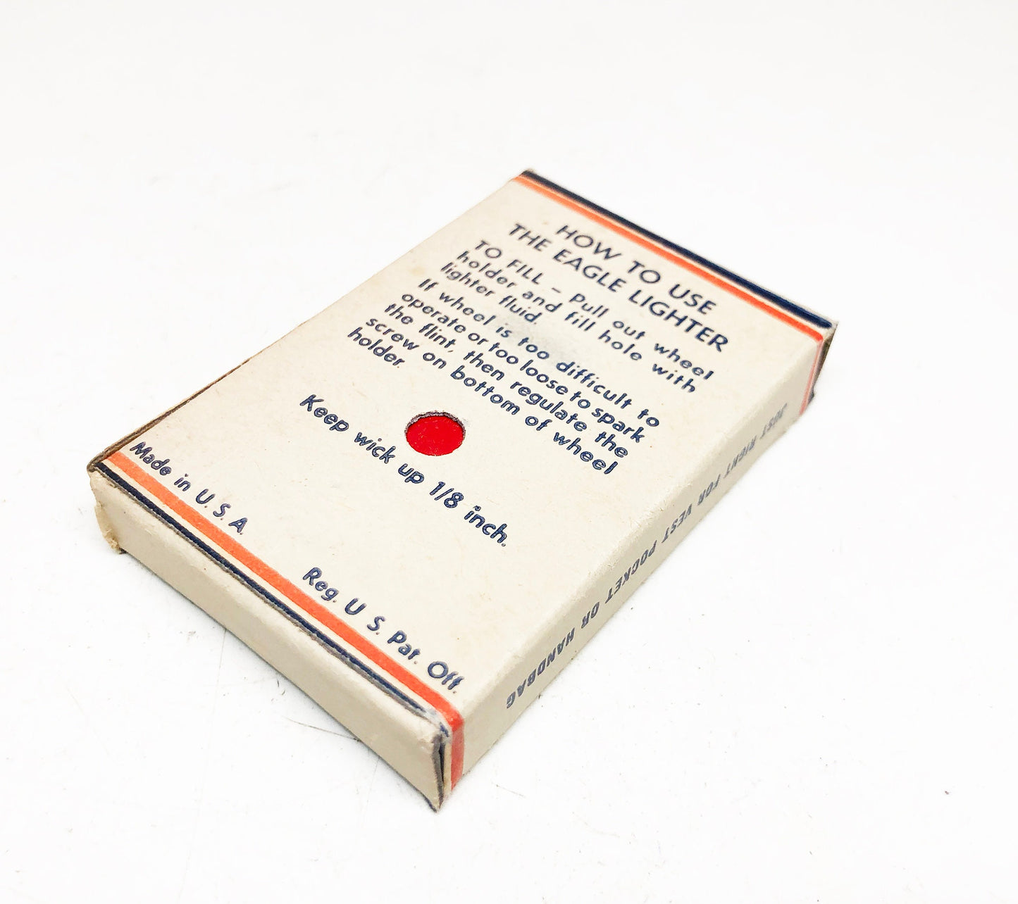 Working Eagle Red Octagonal Lighter - Vintage 1930's Trench Style Blue Steel Sleeve Lighter in Original Box - Made in USA