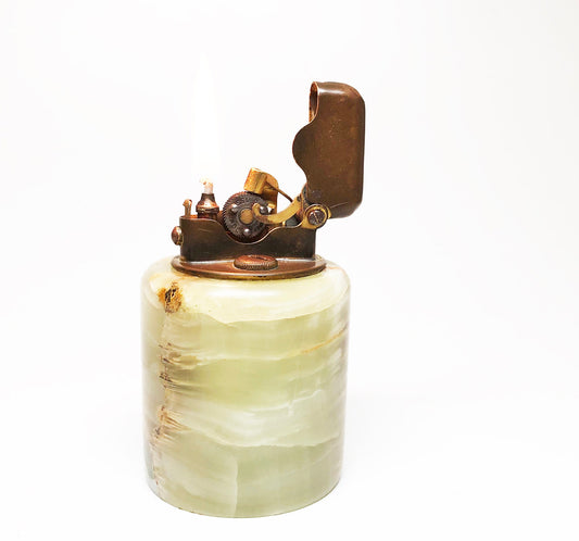 Thorens Single Claw Table Lighter and Ashtray Set - Working 1920s Rare Swiss Made Antique Old Semi-Automatic Lighter with Marble Ashtray