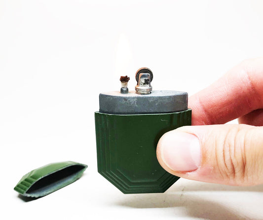 Working Eagle Green Octagonal Lighter - Vintage 1930's Trench Style Blue Steel Sleeve Lighter in Original Box - Made in USA