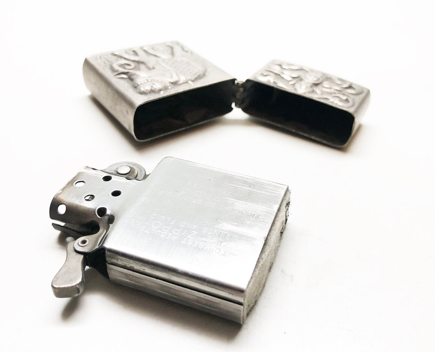 Vintage 1950s Siam / Thailand Sterling Silver Flip Top Lighter with Zippo Insert