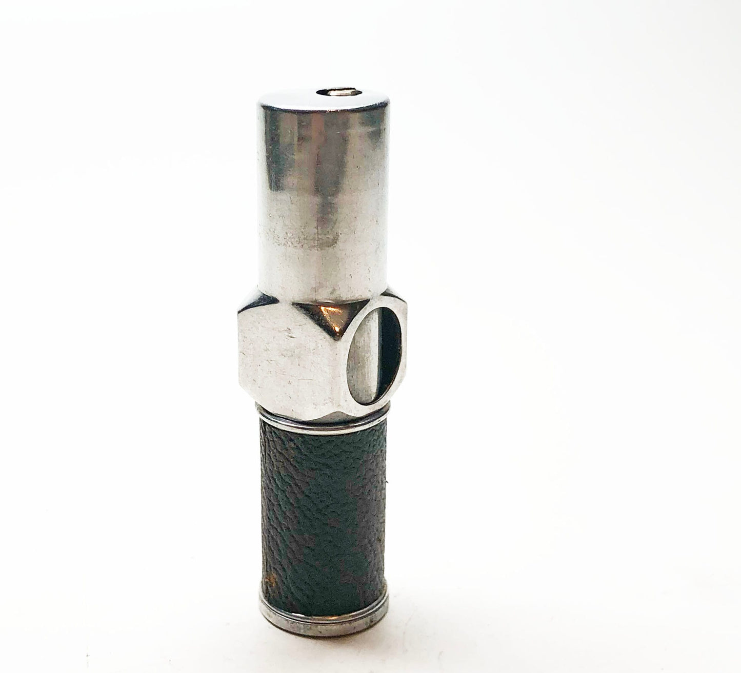 WORKING NIMROD PIPELITER - Vintage 1950s Antique Old Aluminum Brown Leather Wrapped Pipe Lighter, Made in usa