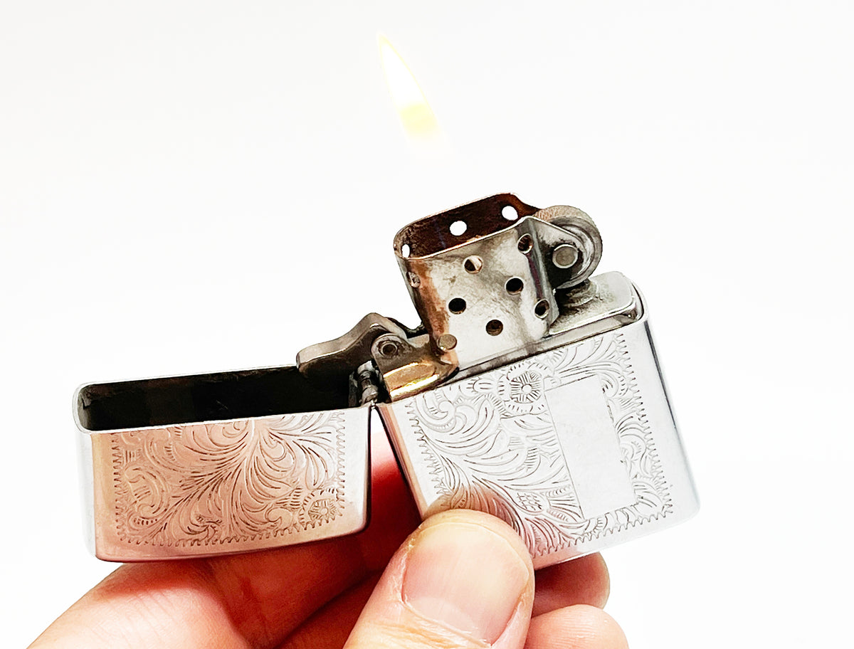 1971 Zippo Vintage Flip Top Lighter With Floral Scrollwork Design