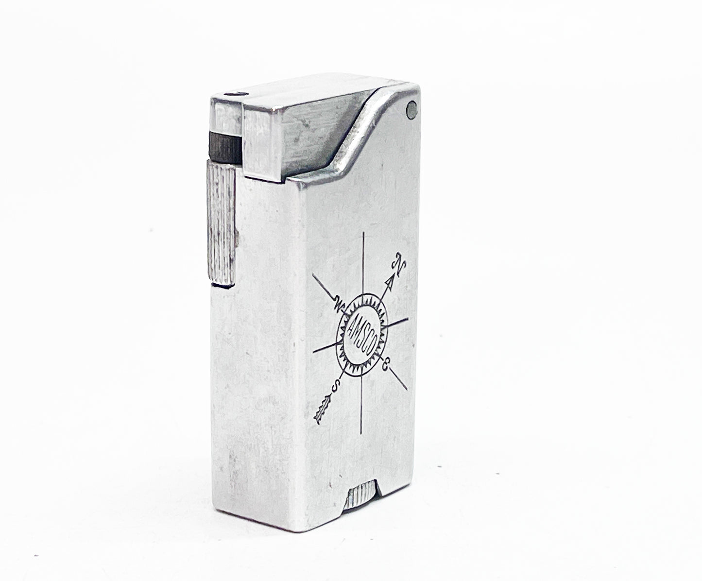 1940s Aero Lite Amsco Advertising Aluminum Block Lighter with Compass Engraving