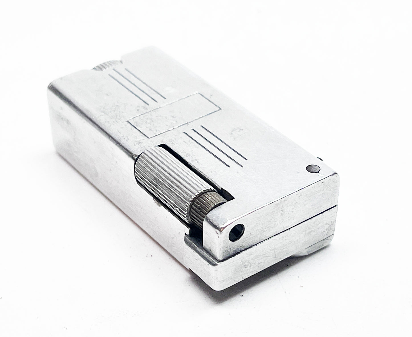 1940s Aero Lite Amsco Advertising Aluminum Block Lighter with Compass Engraving