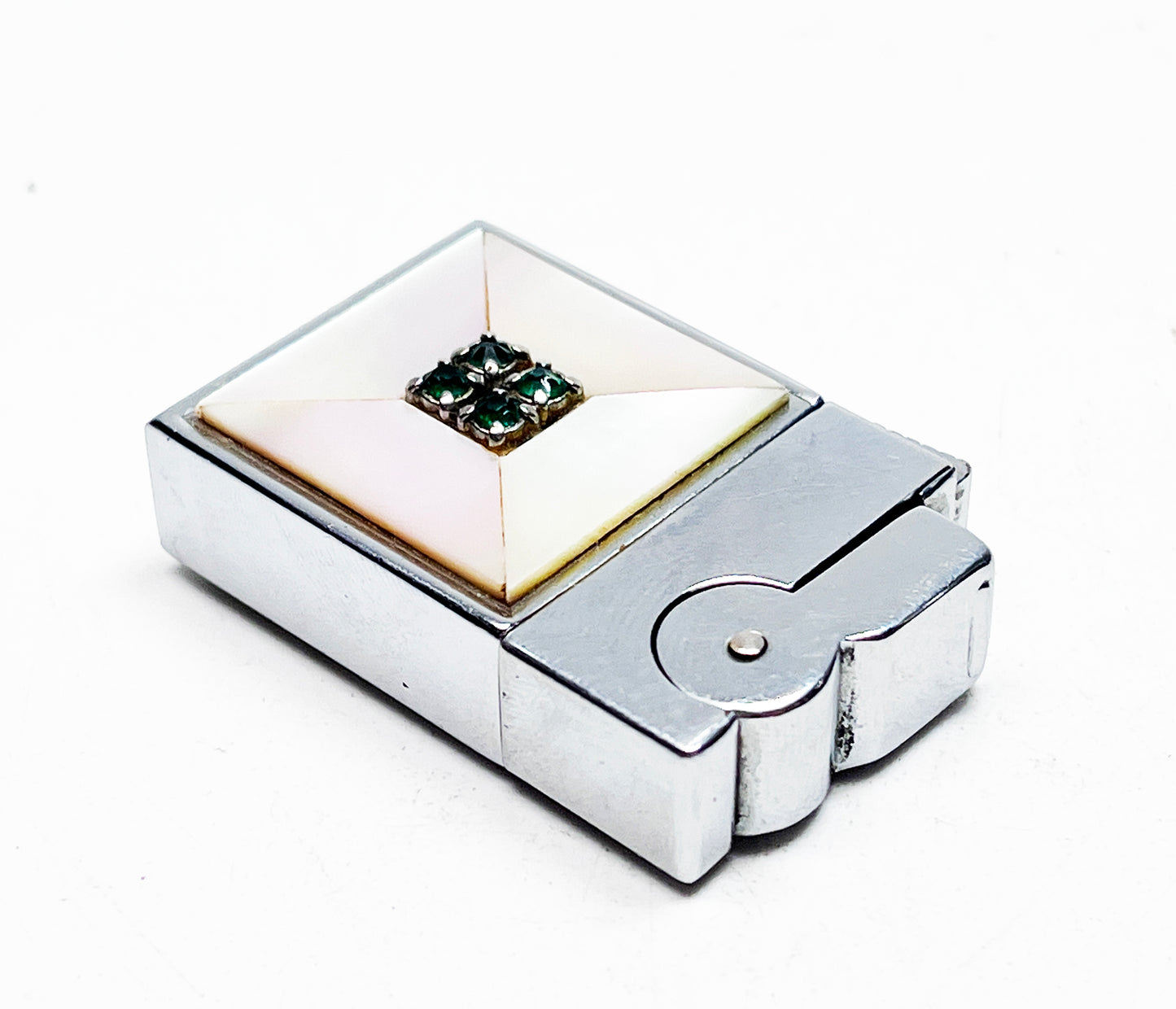 1940s Ascot ASR Semi-Automatic Mother of Pearl Emerald Lighter