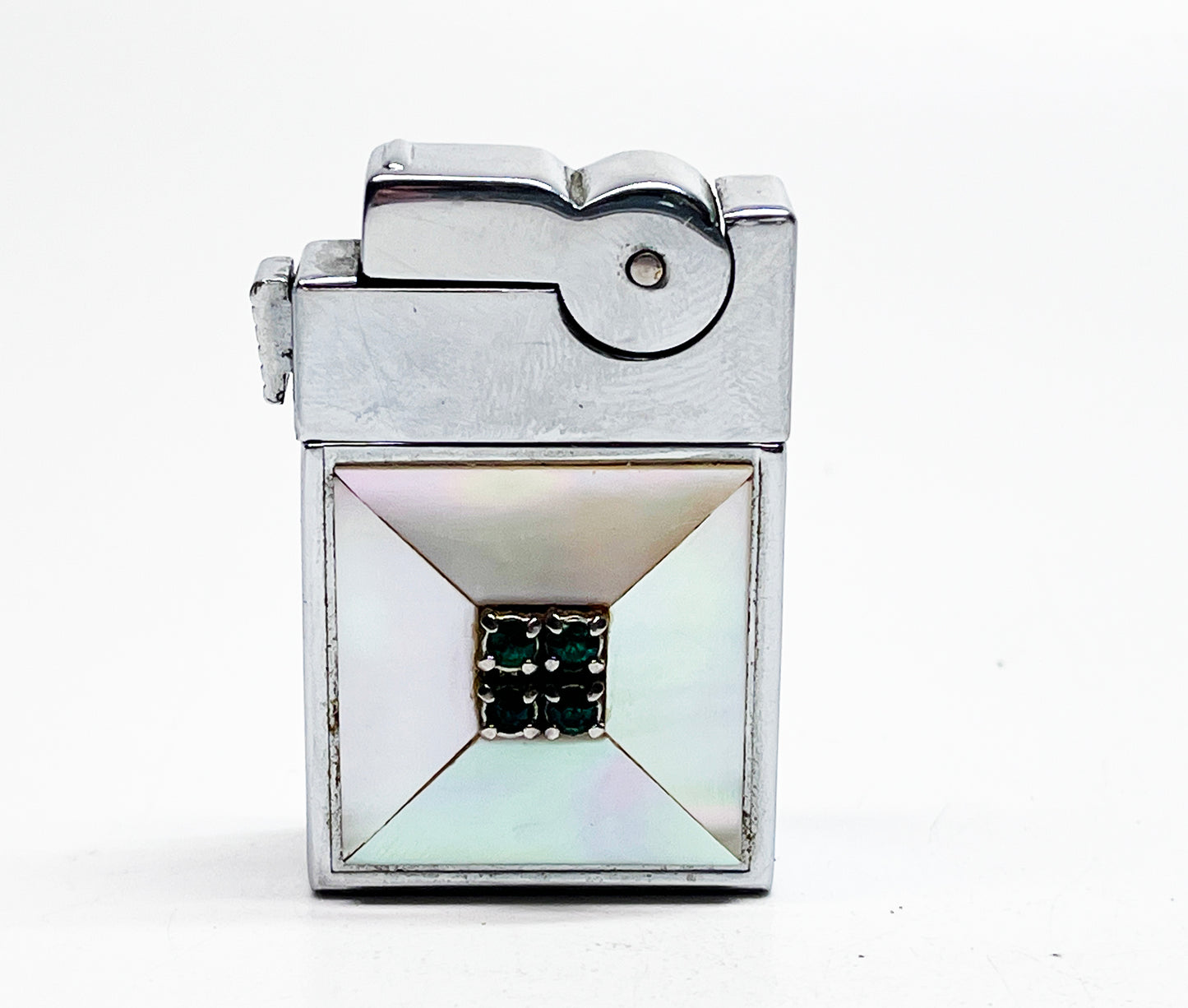 1940s Ascot ASR Semi-Automatic Mother of Pearl Emerald Lighter