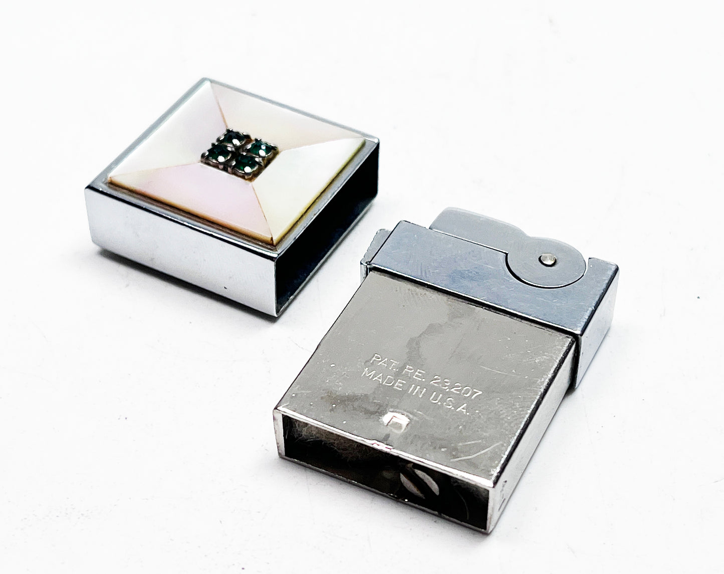 1940s Ascot ASR Semi-Automatic Mother of Pearl Emerald Lighter