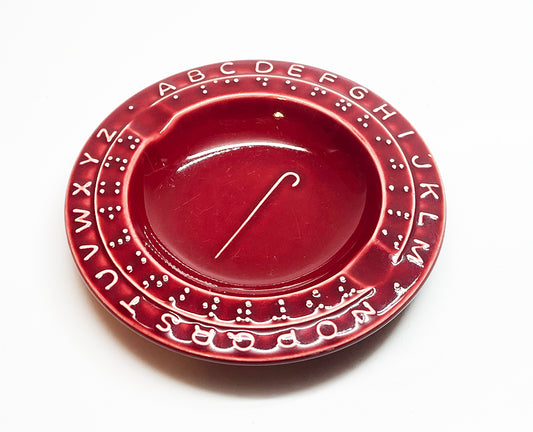 1940s Vintage Burgundy Ceramic Braille Alphabet Ashtray w/ Walking Cane Symbol
