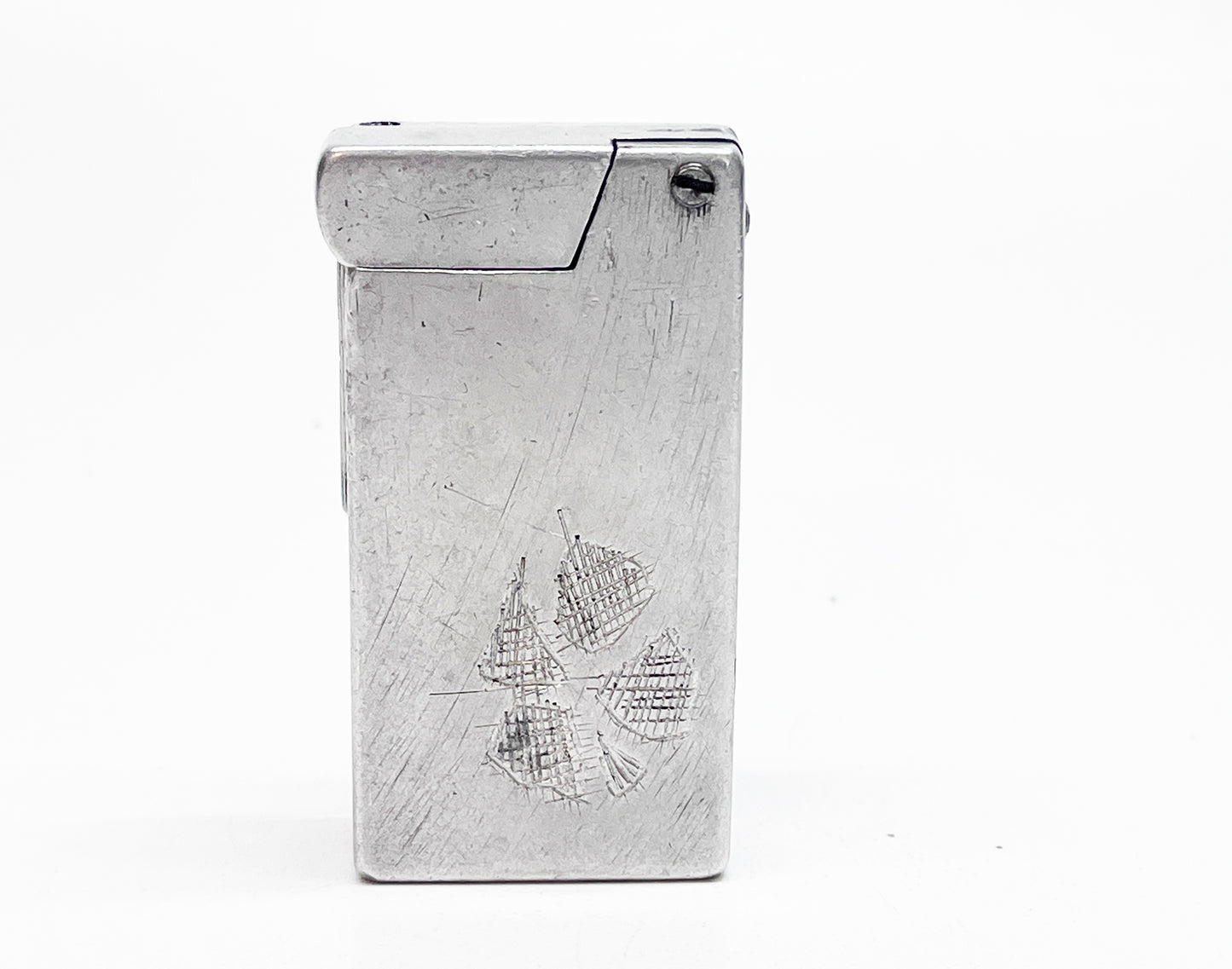 1940s Carved Aluminum Block Lighter with Dove and Clover