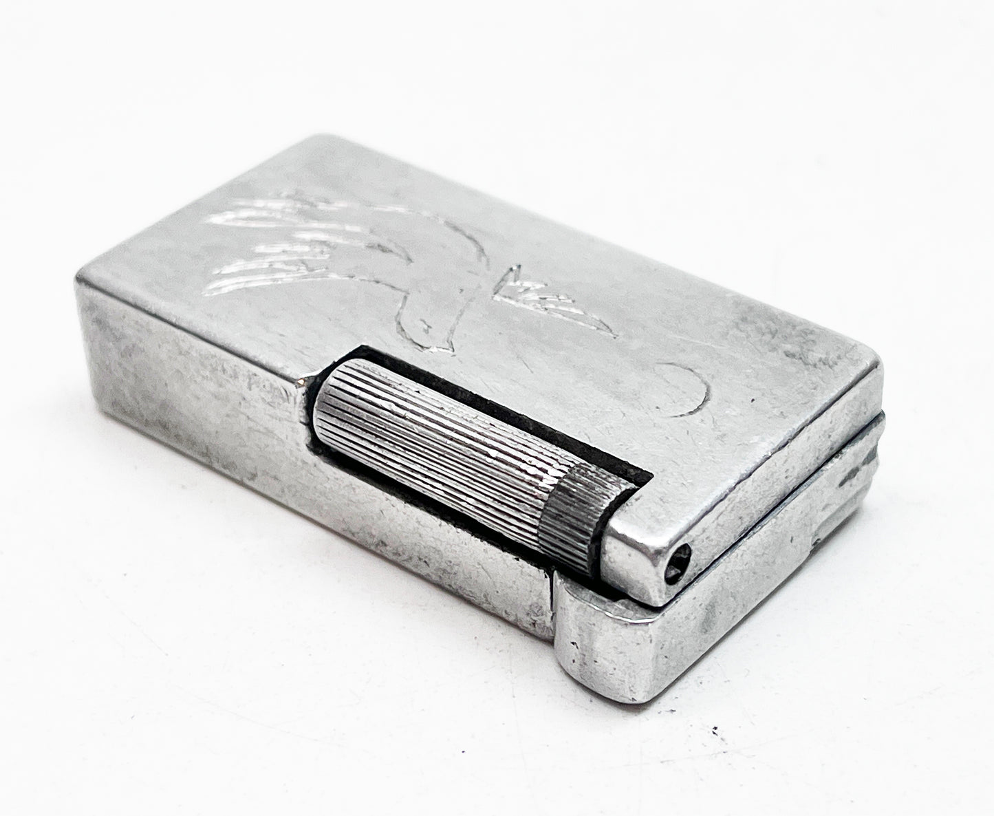 1940s Carved Aluminum Block Lighter with Dove and Clover