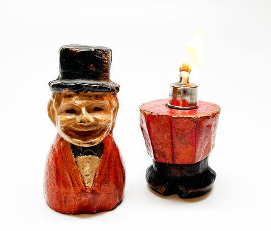 1940s Carved Wooden Old Man Figural Lighter