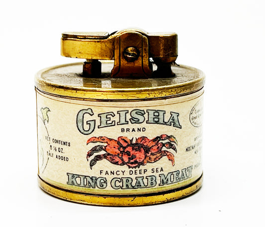 1950s Geisha Brand King Crab Meat Can Advertising Figural Lighter