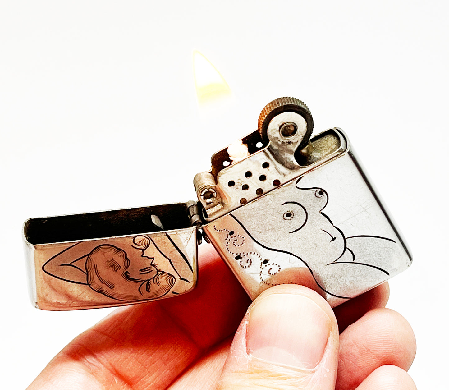 1960s Cupid Brand Pinup Engraved Mini Lighter