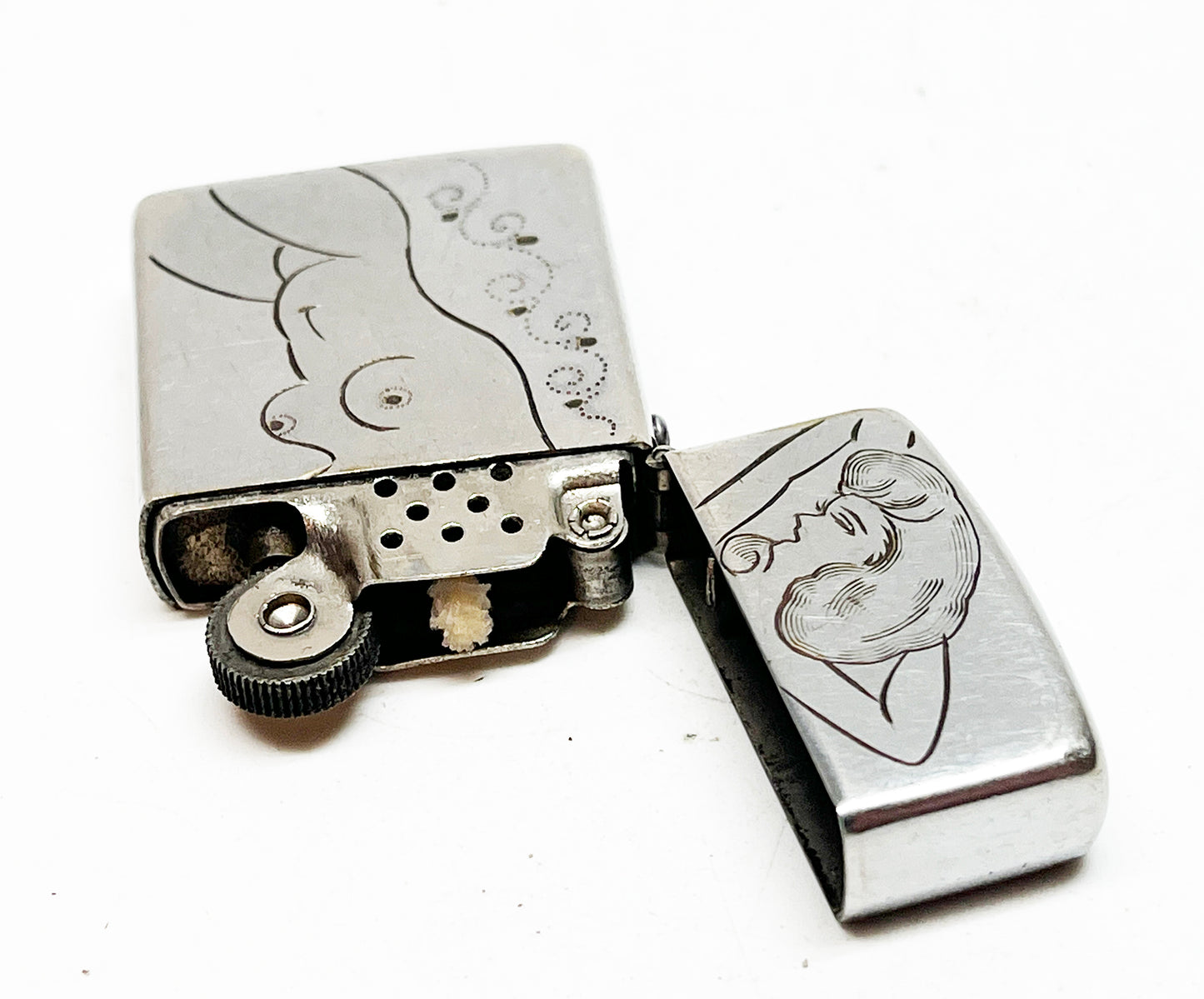 1960s Cupid Brand Pinup Engraved Mini Lighter