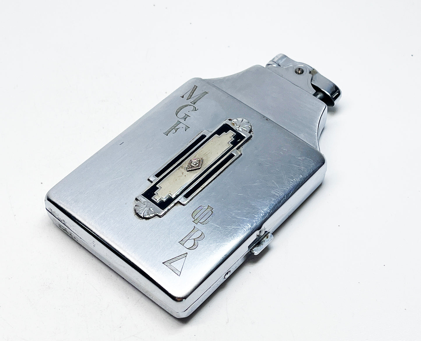 Working Diamond Embossed Ronson Supercase 1930s Lighter & Case Combination