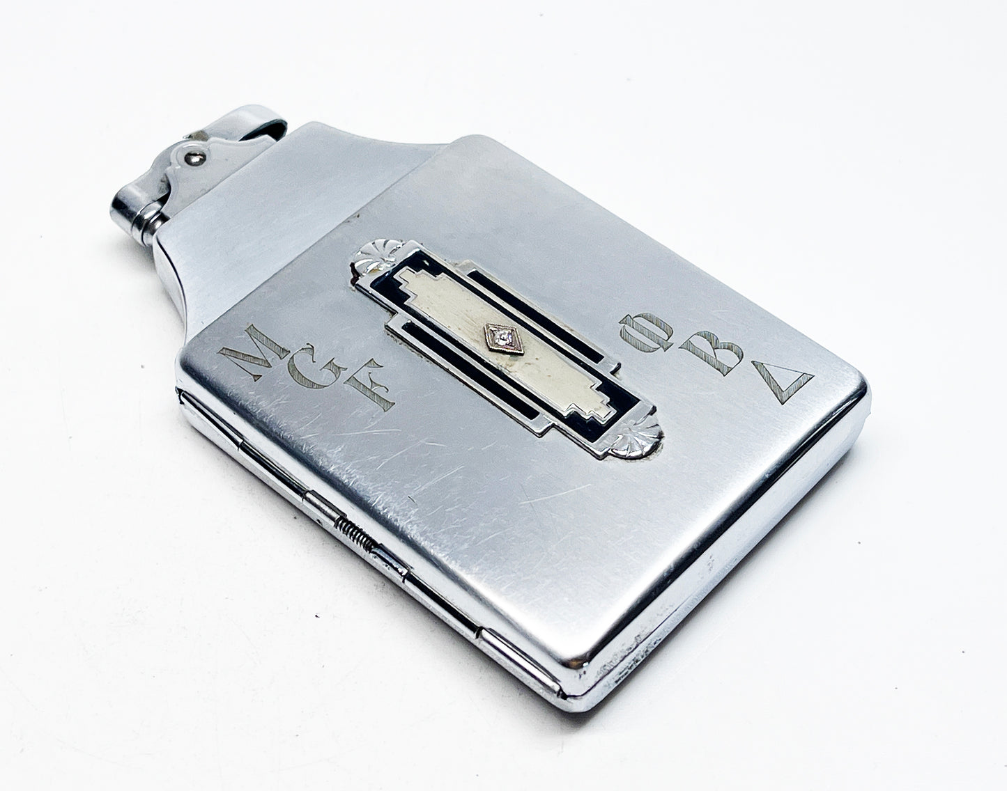 Working Diamond Embossed Ronson Supercase 1930s Lighter & Case Combination