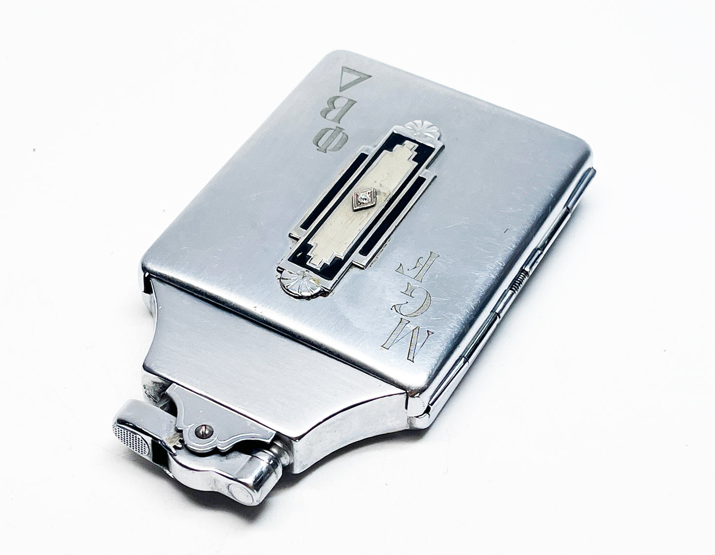 Working Diamond Embossed Ronson Supercase 1930s Lighter & Case Combination