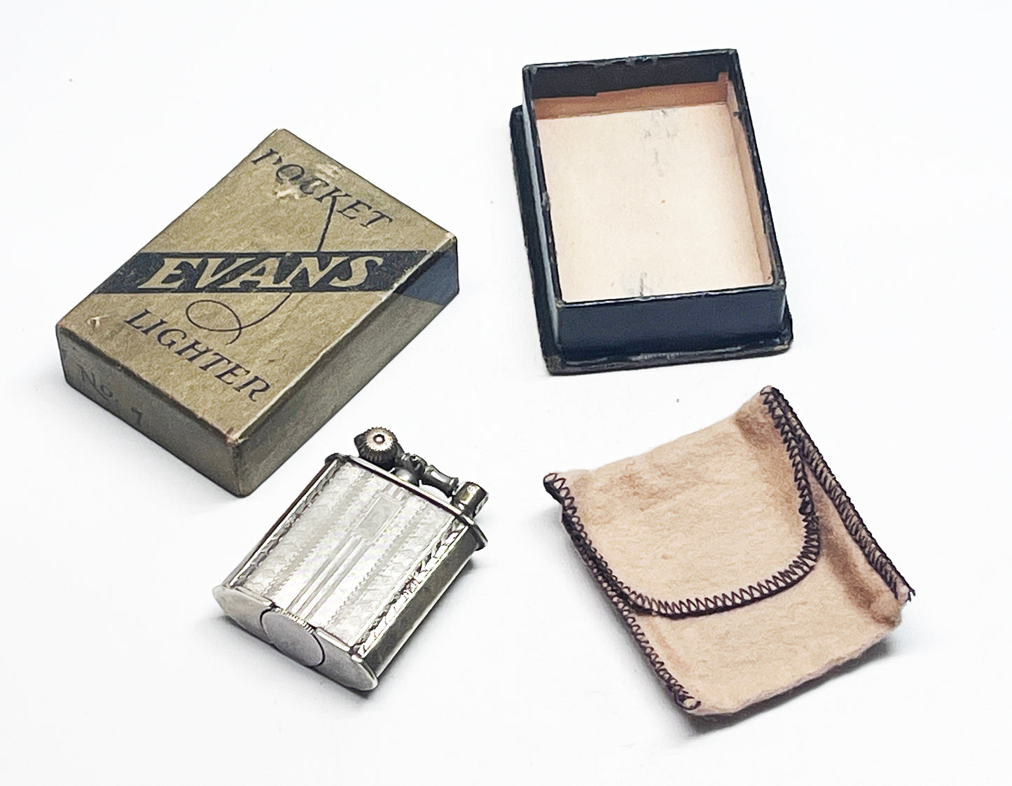 1920s Evans Lift Arm Lighter with Original Box and Felt Pouch