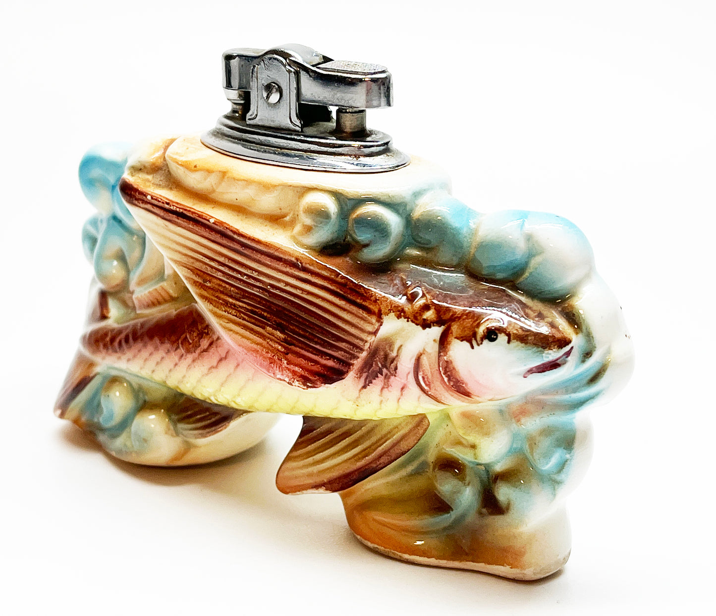 1960s Ceramic Flying Fish Table Lighter