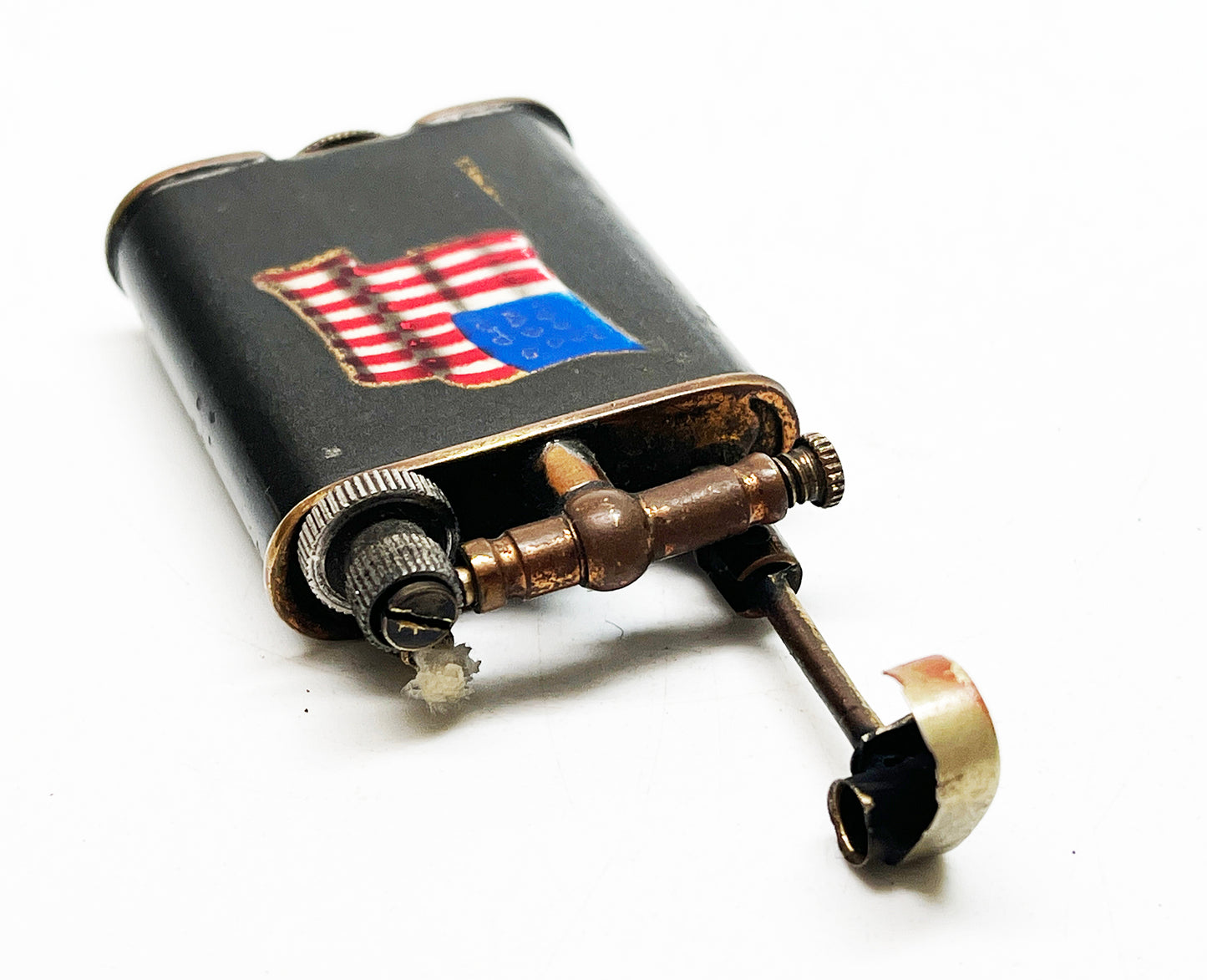 1930s Golden Wheel Lift Arm American Flag Lighter