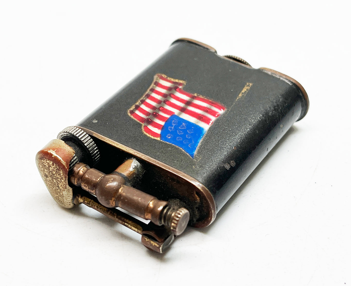 1930s Golden Wheel Lift Arm American Flag Lighter