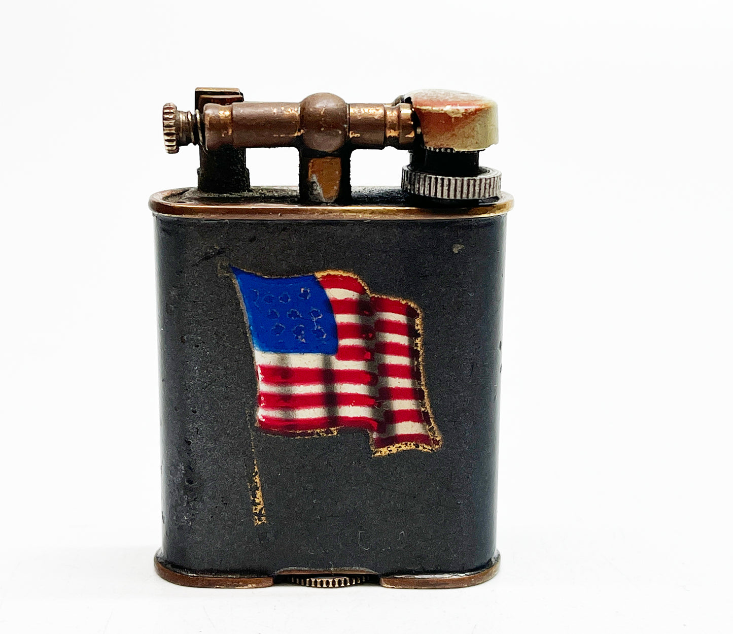 1930s Golden Wheel Lift Arm American Flag Lighter
