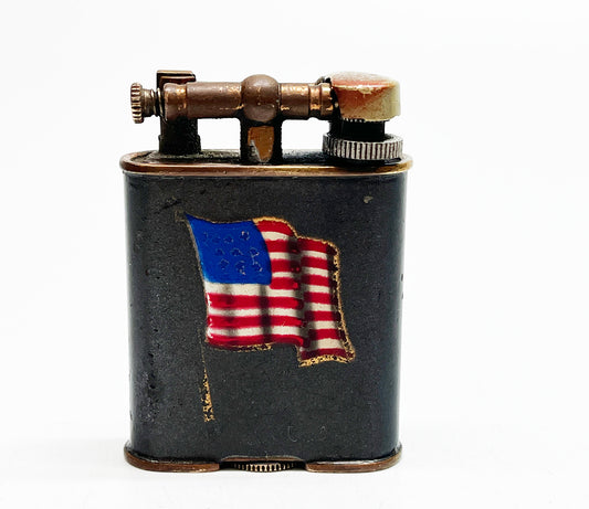 1930s Golden Wheel Lift Arm American Flag Lighter