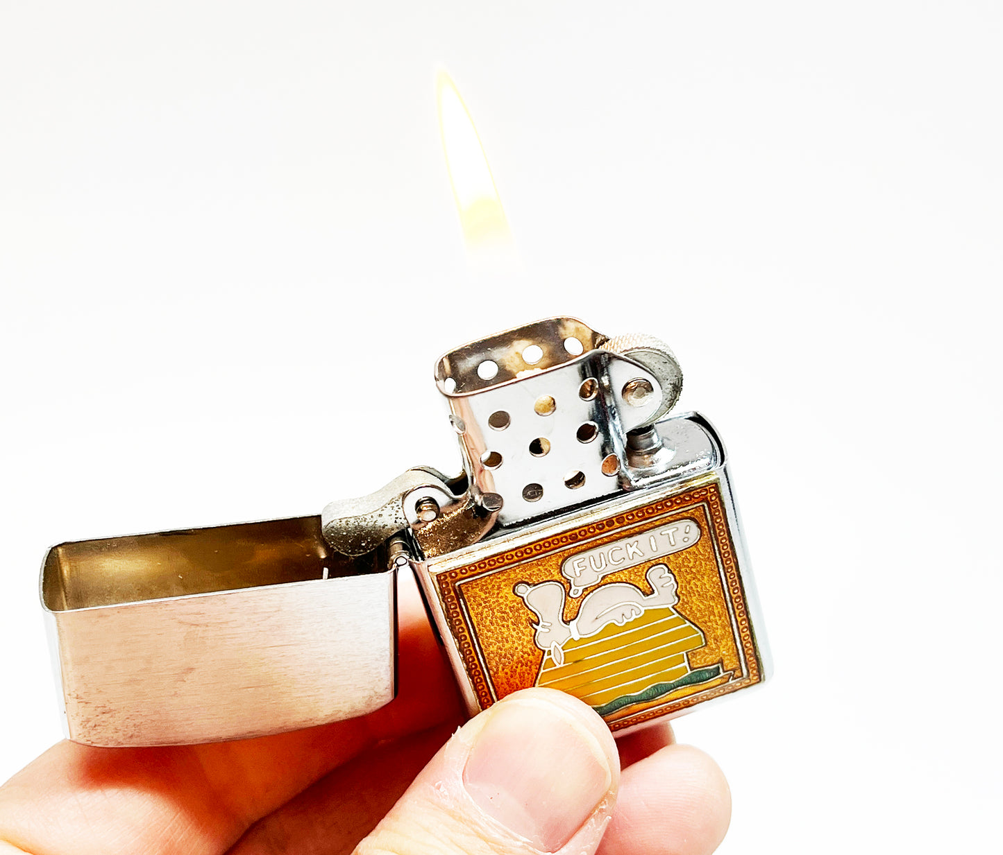 1960s Snoopy "Fuck It" Vietnam Era Flip Top Lighter in Original Box