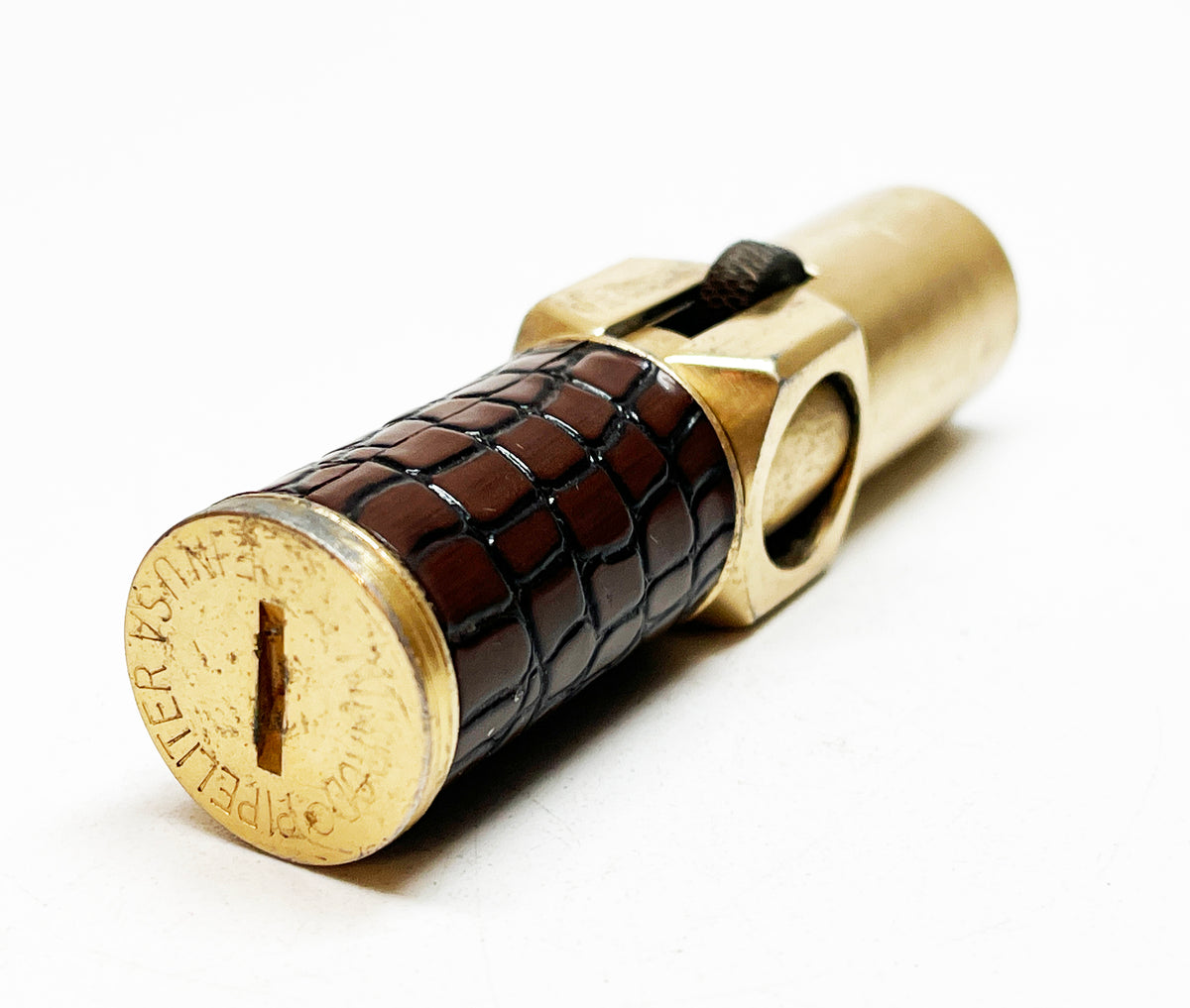 1950s Leather-Wrapped Gold-Toned Nimrod Pipelighter
